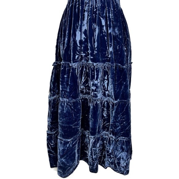Hill House Size S The Ellie Nap Dress Navy Velvet Midi Tiered Smocked Bodice NEW - Picture 4 of 14